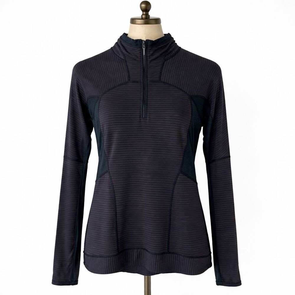 Lululemon Run For Gold 1/2 Zip Pullover Top Jacket Size 6 Black Stripe Yoga
